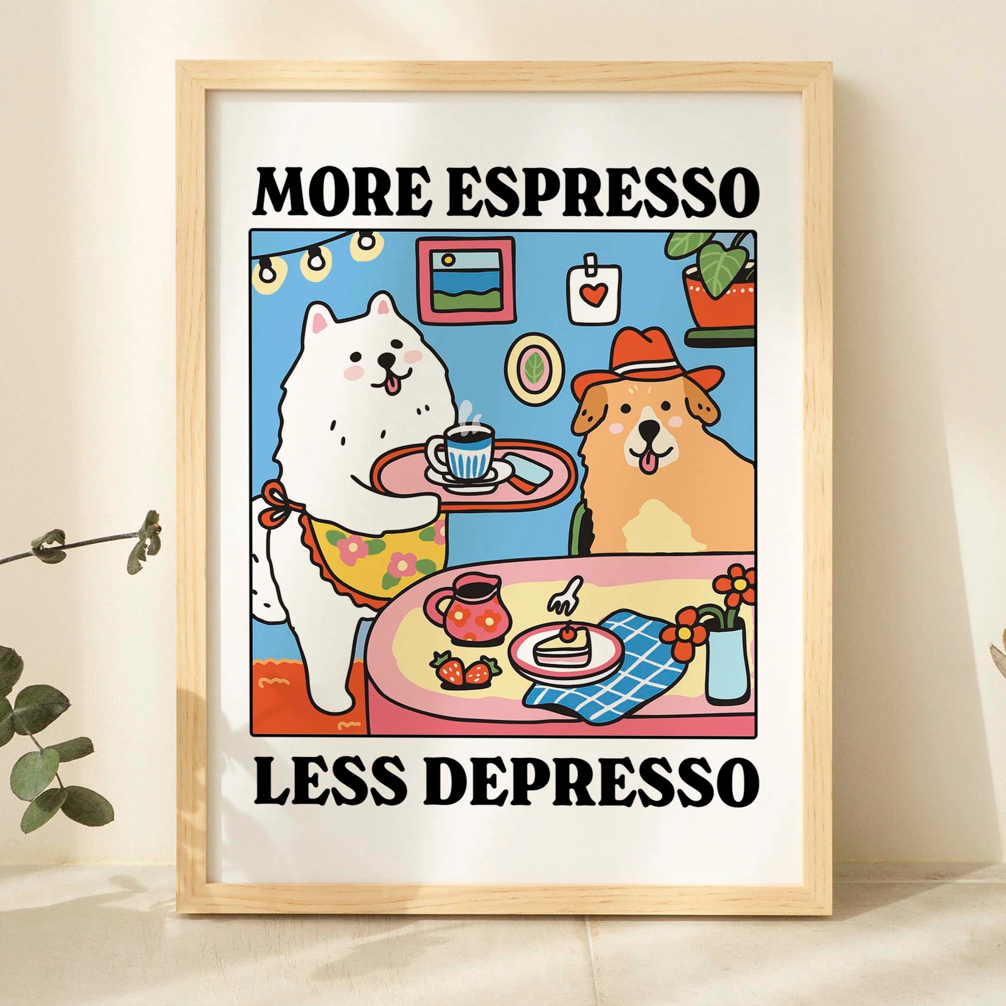 Coffee Tea Poster - More Espresso Less Depresso Cartoon Dog