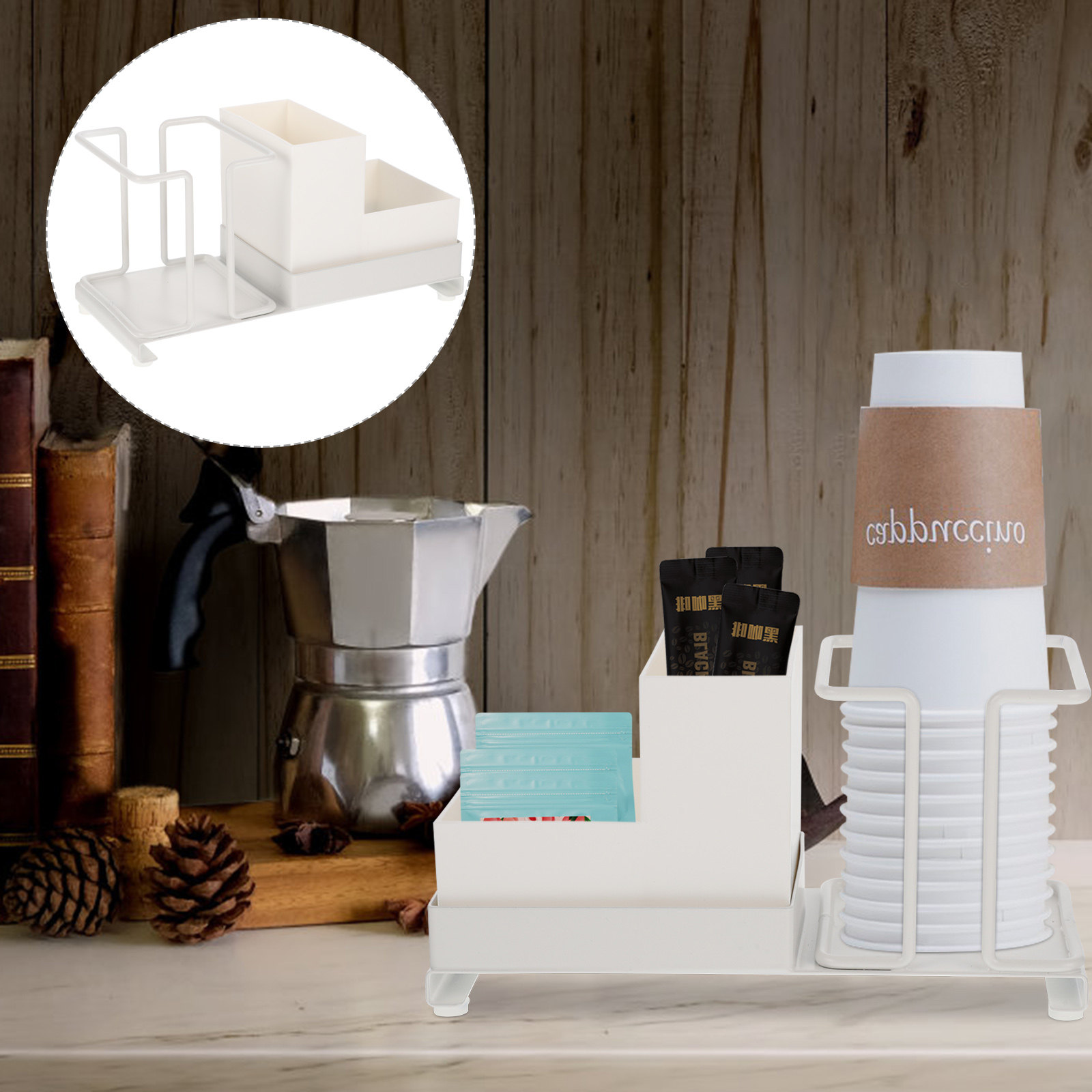 Dispenser Coffee And Tea - Holder For Countertop With Storage Compartments