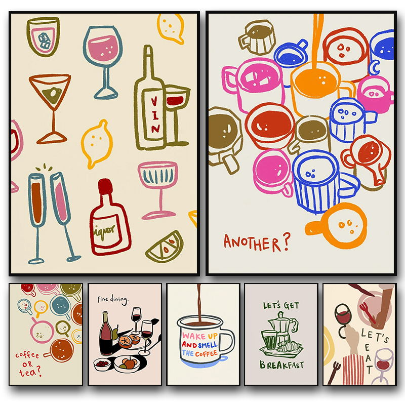 Coffee Tea Poster - Abstract Coffee Afternoon Tea Croissant Colorful